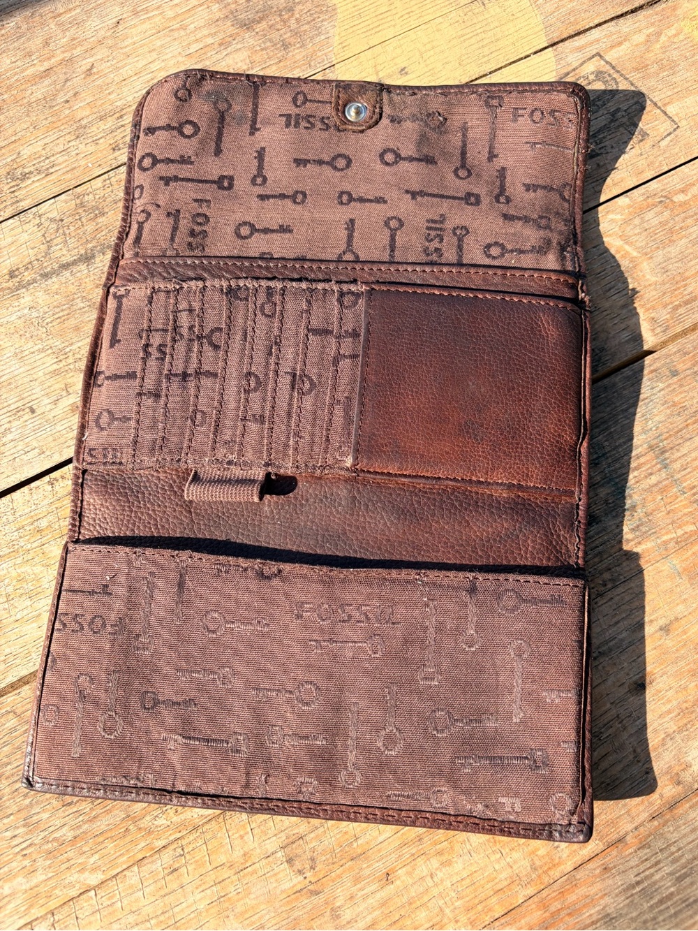 Vintage Fossil Brown Genuine Leather Flap Wallet Long Wallet - Picture 4 of 7